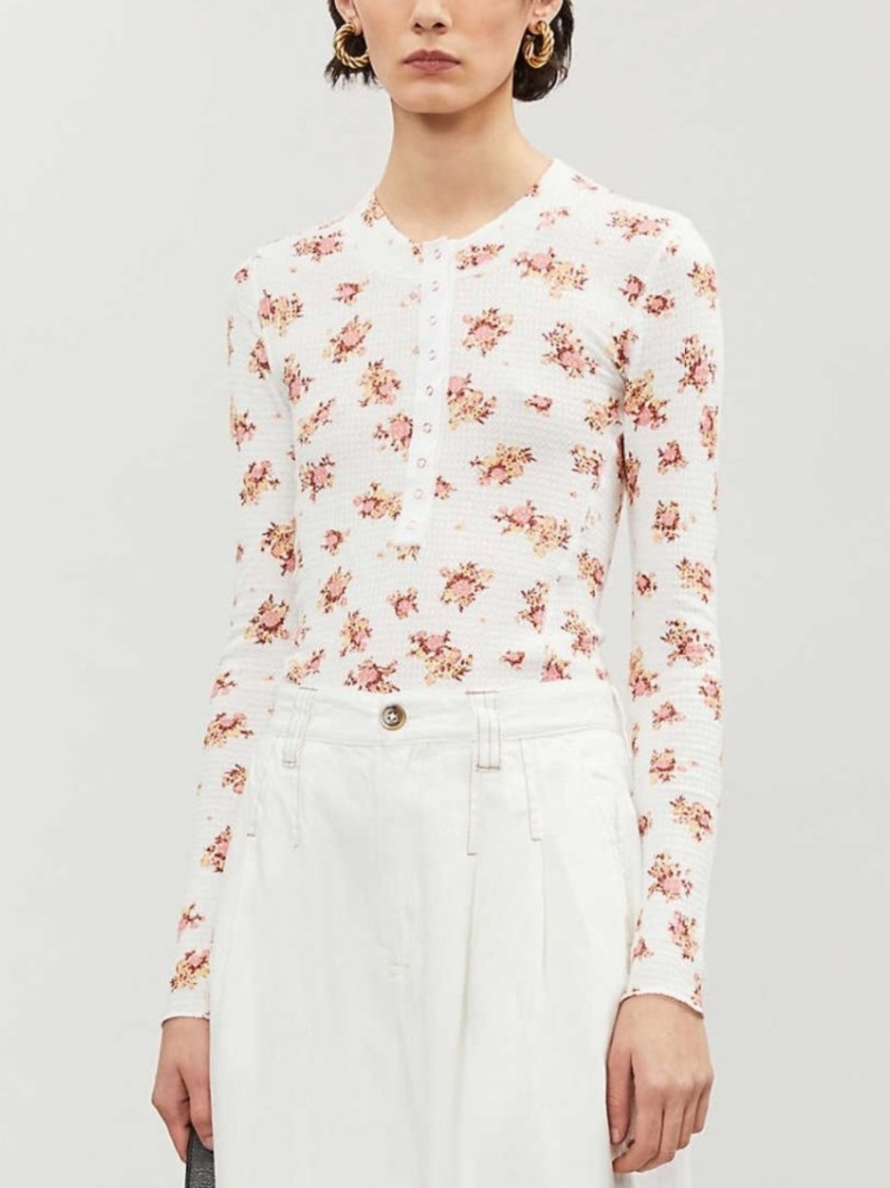 Free People One Of The Girls Thermal Long Sleeve Waffle Knit Henley size small